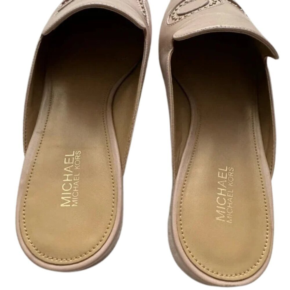 Michael Michael Kors Natasha “LOVE” Leather Slide Mules Soft Pink Sz 6.5 - Picture 4 of 6